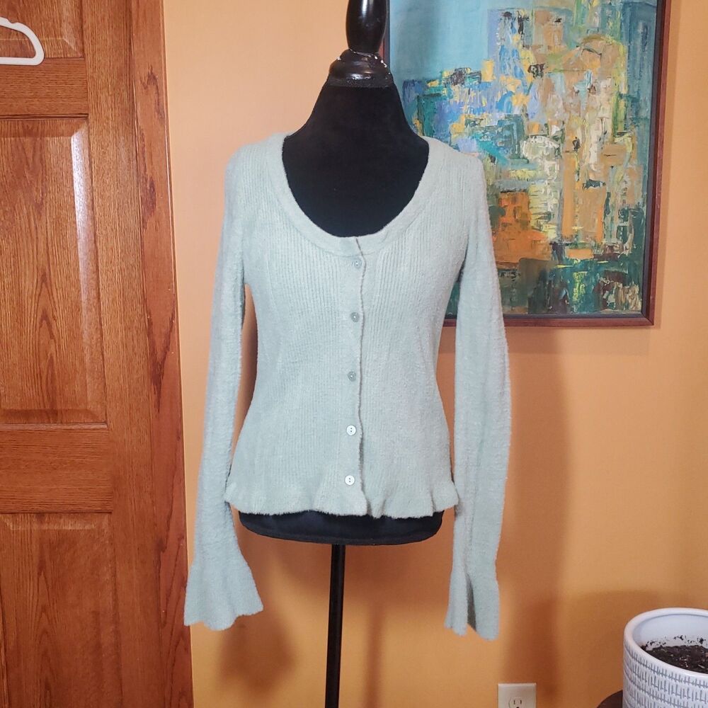 ASOS DESIGN Women's Sz 10 Mint Green Cardigan Ruffle Bell Cuff Coquette Romantic